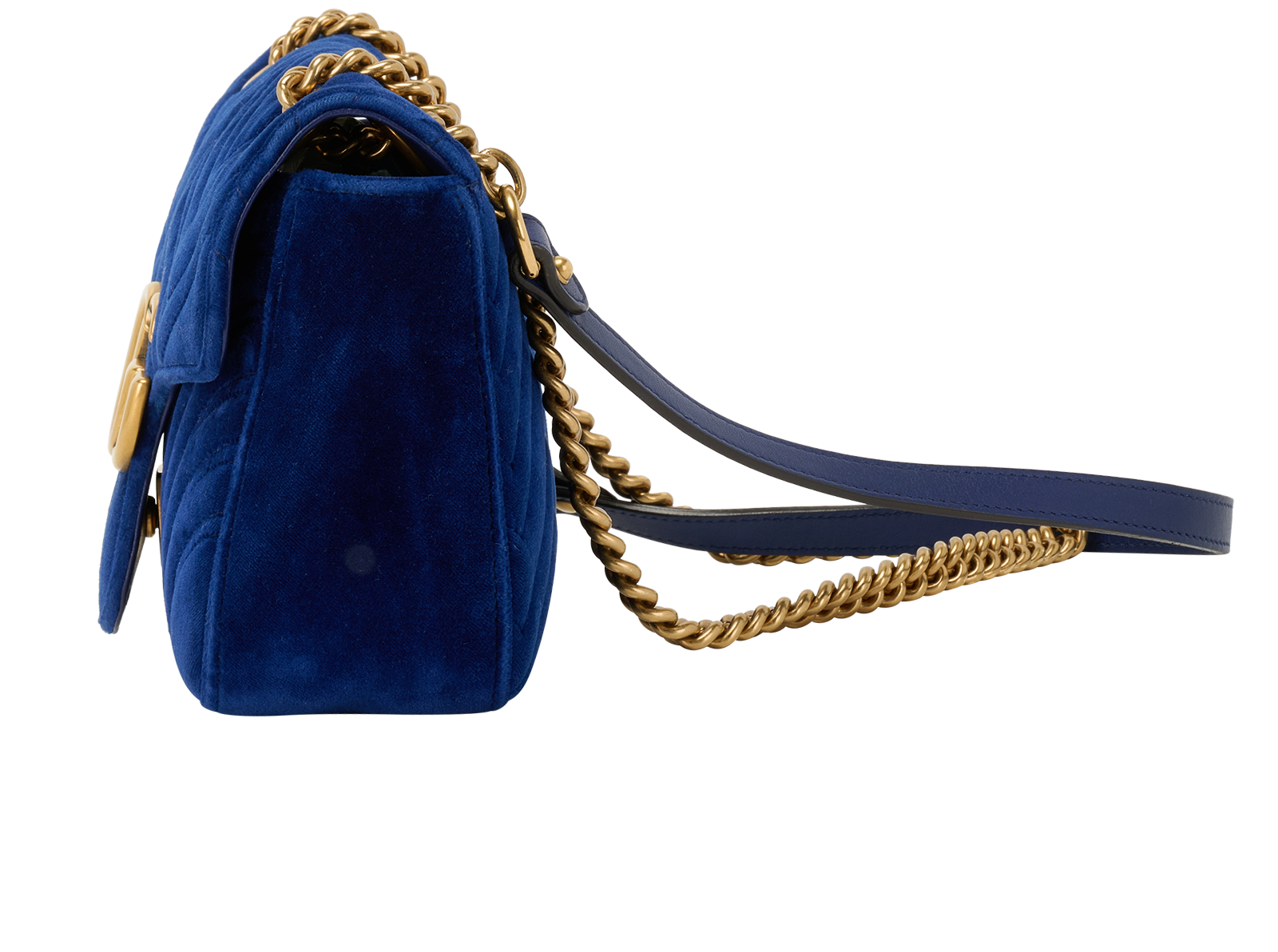 Medium GG Marmont, &pound;475, Handbags, Blue, Velvet, Bottom view